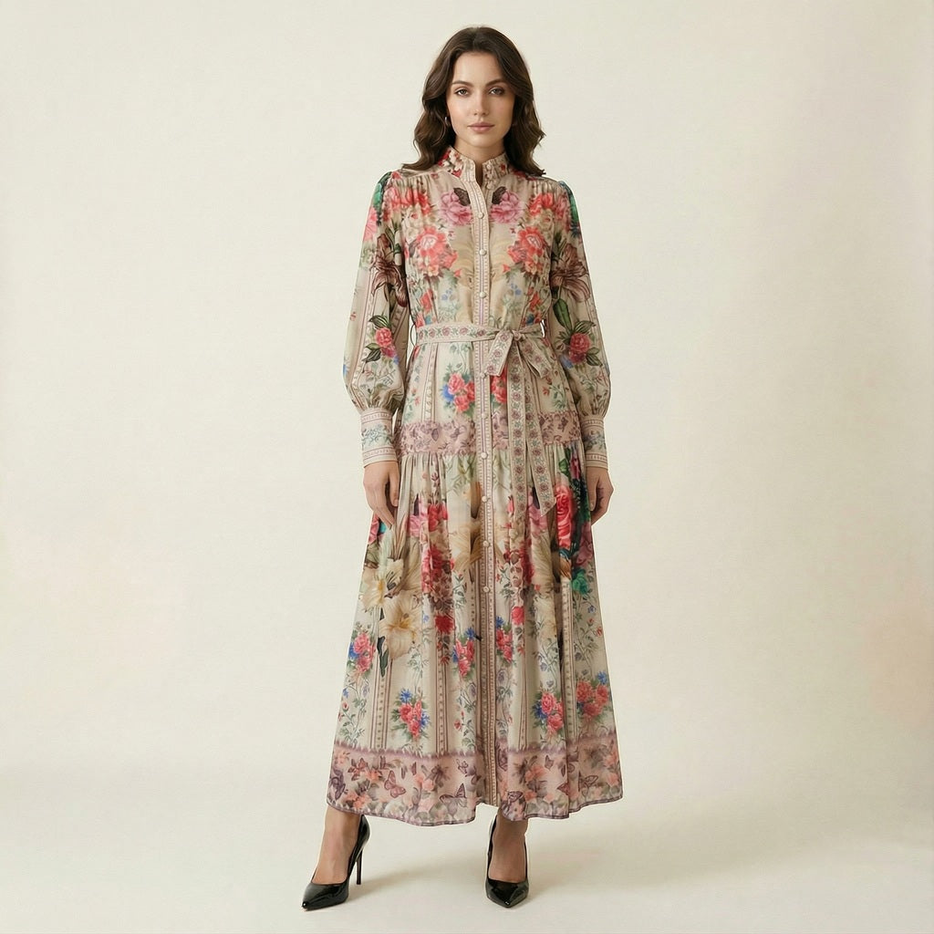 Miriam Floral Maxi Dress with Belt and Long Sleeves XXL