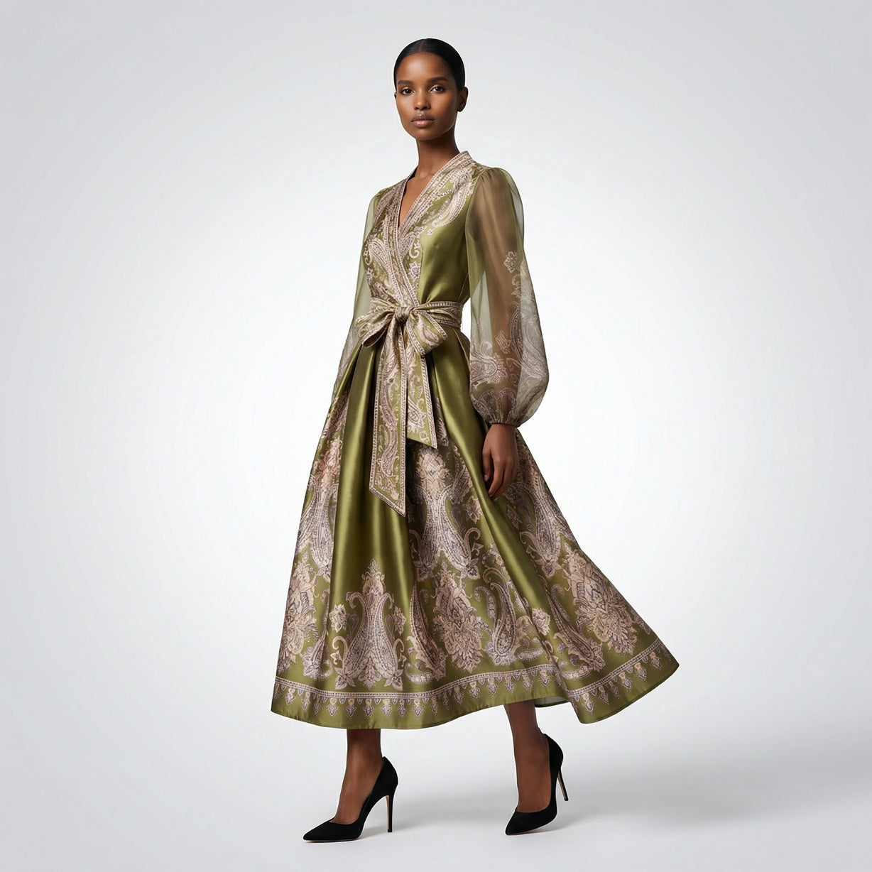 olive and gold dress Elegant Off-shoulder Olive Green With Yellow Lace A-line Long Prom Dre SposaBridal