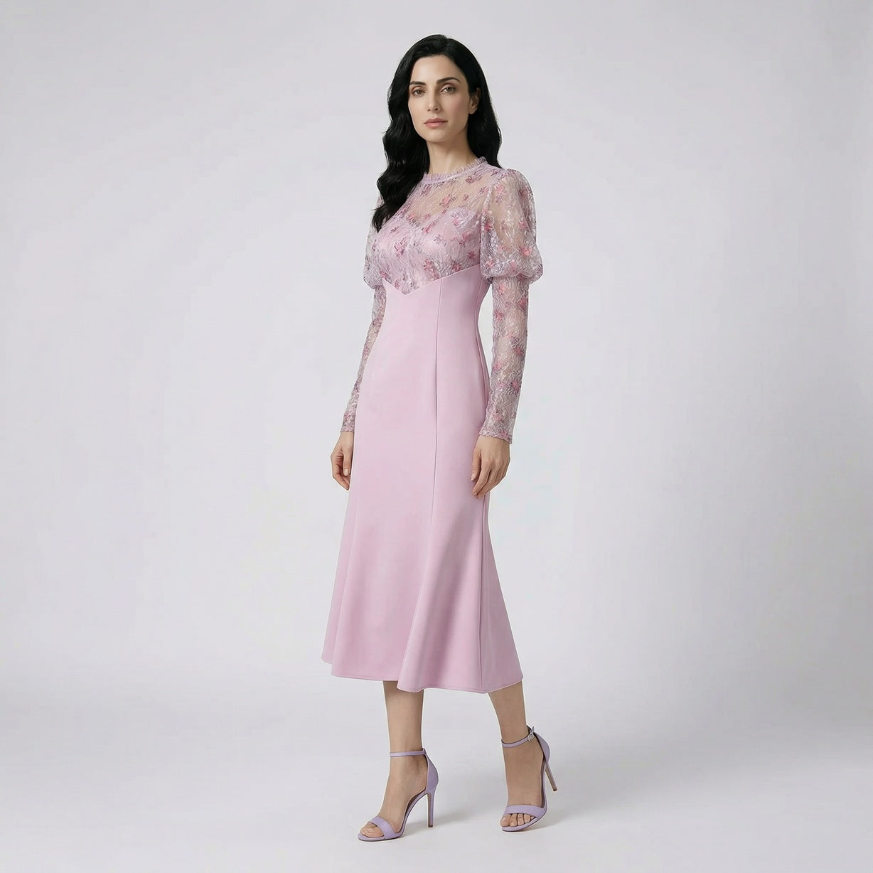 pink mermaid midi dress Stella Floral Lace Embroidery Mermaid Midi Dress