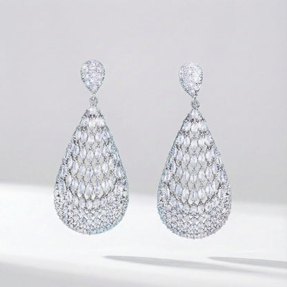 Classic silver pear drop earrings with clear CZ crystal stones