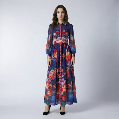 Model wearing the Emily 135cm maxi dress in a floor-length set silhouette.