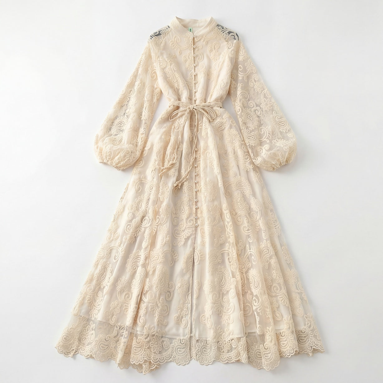 Julie Lace Maxi Dress | Vintage Embroidered Long Sleeve Gown