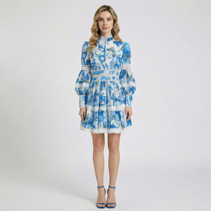 Marina Mini Dress - Floral Lace Lantern Sleeve Boho Mini