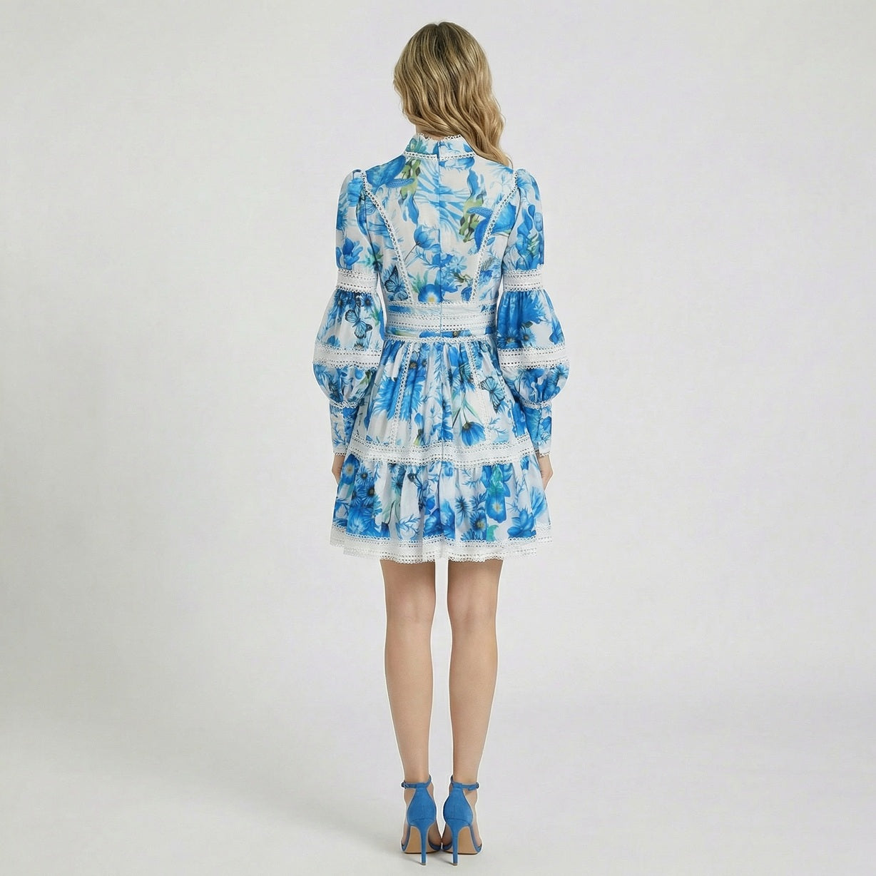 Marina Mini Dress - Floral Lace Lantern Sleeve Boho Mini
