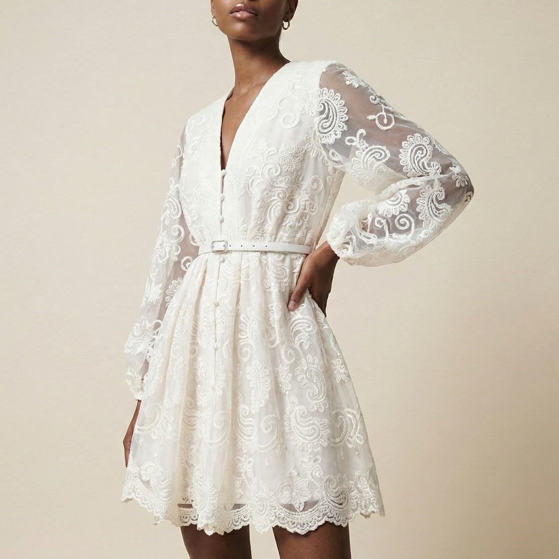 Nadia Ribbed Knit Mini Dress | Pleated Accordion Skirt Party Dress White / S